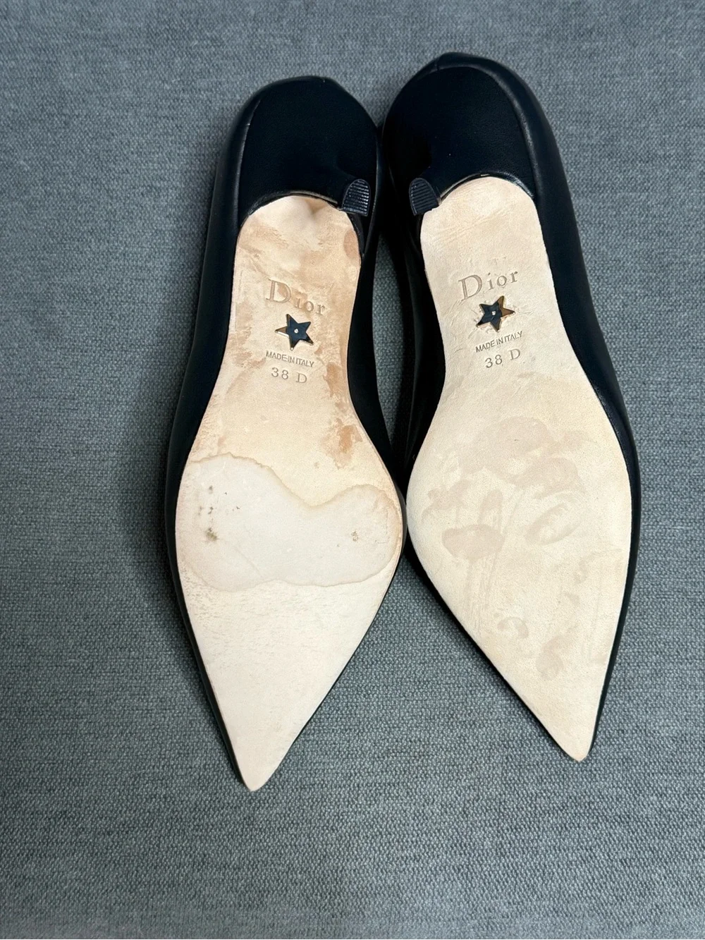 Dior Black Pointed Toe Flats with Gold CD Emblems